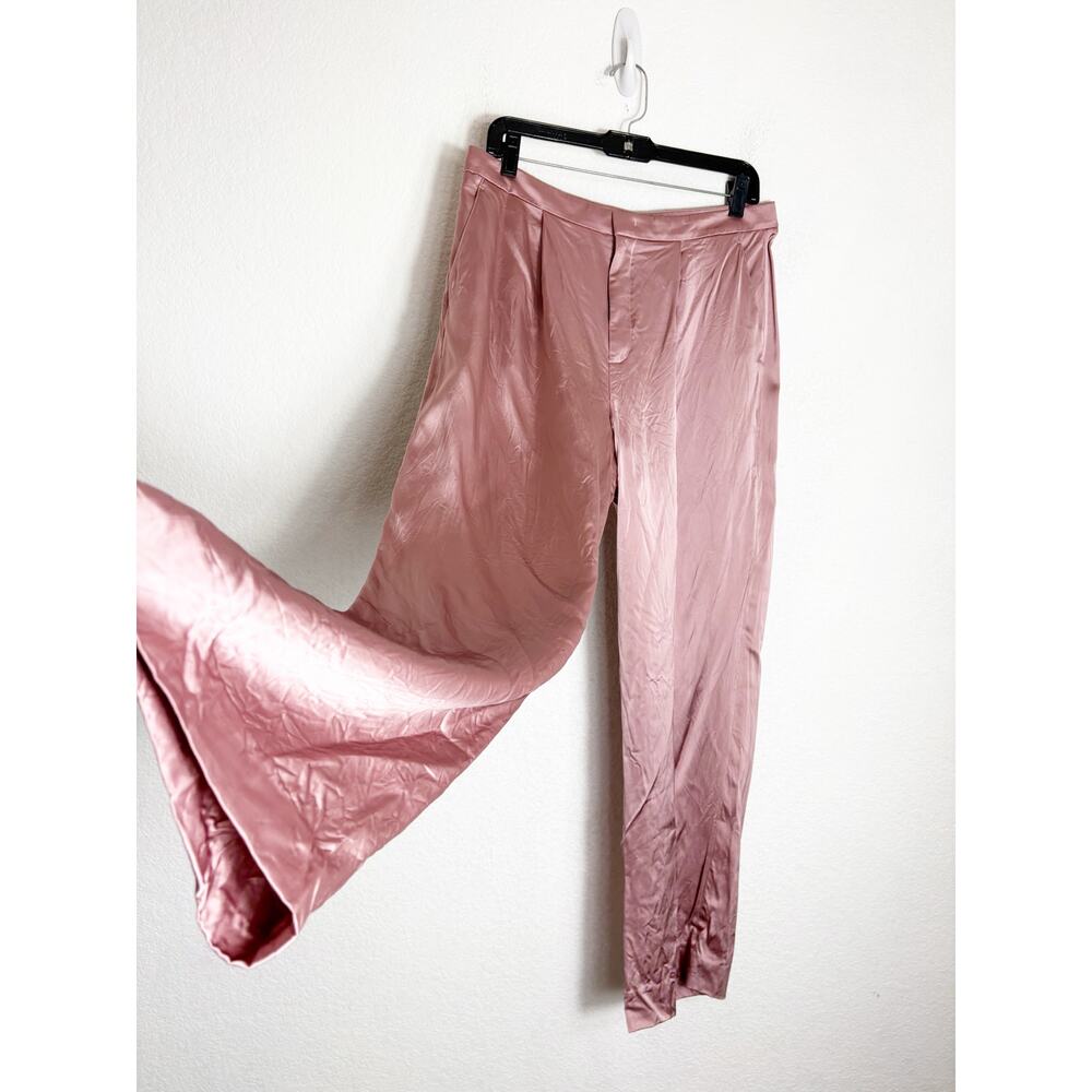 VINCE Liquid Shine Straight Leg Trousers Size 10 Pink Satin Wide Leg Career Wear - Picture 10 of 13